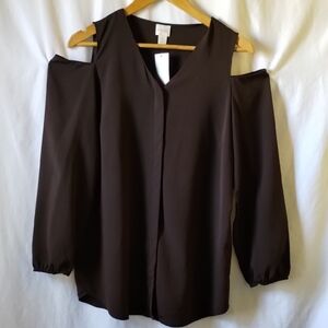 Chico's Dark Brown Cold Shoulder Blouse